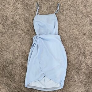 Revolve superdown Light Blue Spaghetti Strap Wrap Mini Dress
